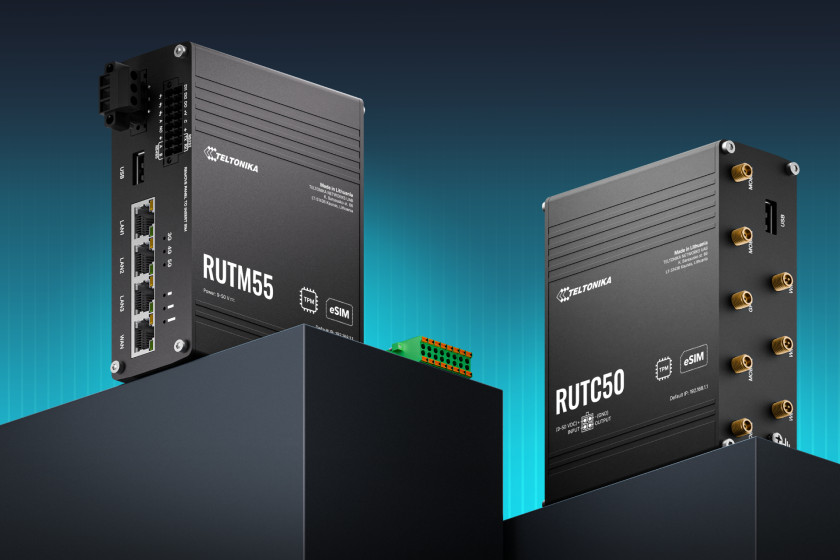 Teltonika RUTM55 5G router with dual 5G modems with RS232 and RS485 & I/Os serial interfaces, instant SIM and eSIM switch