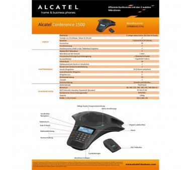 Alcatel Conference 1500, analoges Konferenztelefon mit 2 mobile DECT-Mikrofone, Duplex-Freisprechen, Beleuchtetes Display mit Anruferkennung, 5 Direktspeicher (bis zu 6-8 Teilnehmern)