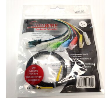 SlimWire+ CAT.6 1GbE Flat-Networkcable  - 1.0 m Black