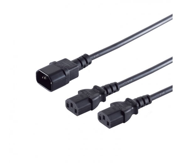 Y power cable, C14 IEC plug to 2x C13 IEC socket, 1.8 m