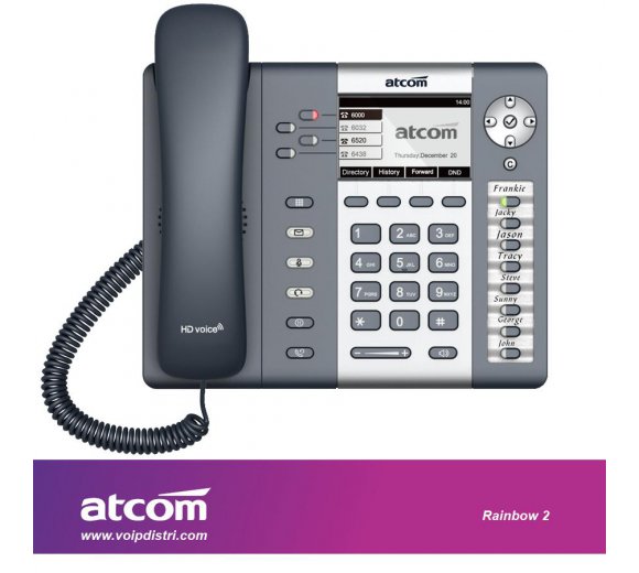 ATCOM Rainbow 2 functional IP phone (4 SIP account, Full HD voice Audio, PoE, VPN, VLAN, QoS, WiFi Connection only Optional, Support expansion module, 1 Watt Standby)