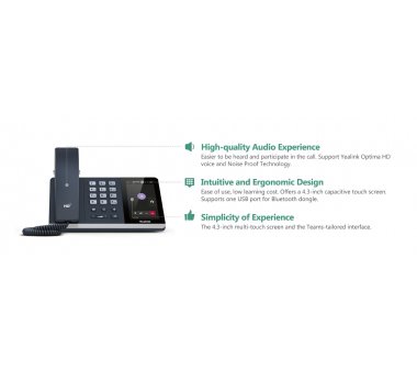 Yealink T55A IP Telefon, Microsoft Teams Edition (Gigabit Ethernet, USB, Opus Codec, embedded WLAN und Bluetooth - optionaler Dongle)