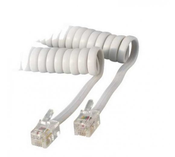 2m Handset coil cord white, Long flat  high quality cable (Ideal for Wall Mount Telephone)