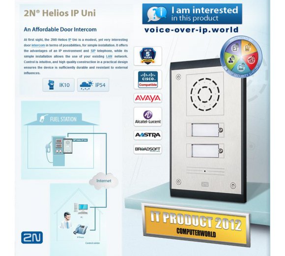 2N Helios IP Uni Doorphone incl. Flush Mount with 2 call button, SIP, PoE, 1 relay switching output