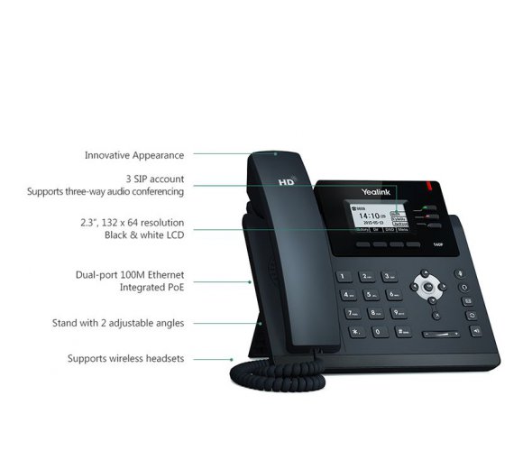 Yealink SIP-T40P Ultra-elegant IP Phone, PoE, 3 SIP accounts, Optima HD Voice, PoE, EHS Support