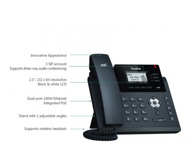 Yealink SIP-T40P Ultra-elegant IP Phone, PoE, 3 SIP accounts, Optima HD Voice, PoE, EHS Support