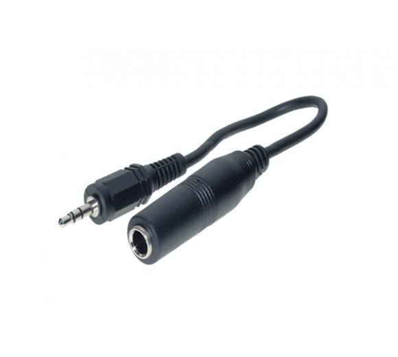 0,2m Adapter-Kabel, Klinkenstecker 3-polig 3,5mm - Stereo - Klinkenkupplung 3-polig 6,3mm Stereo