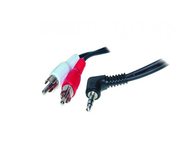 1.5m Cable, 3 pin angle plug 3.5mm stereo - 2 RCA plugs