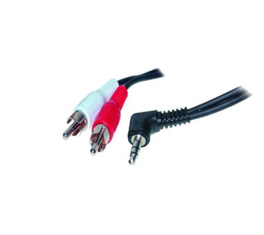 1.5m Cable, 3 pin angle plug 3.5mm stereo - 2 RCA plugs