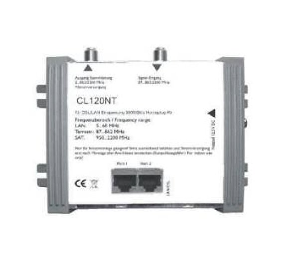 coaxLAN CL12NT (co@xLAN Master) mit Remote-Stromversorgung inkl. HomePlugAV Modem mit 2 LAN Ports