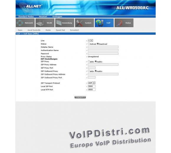 Allnet ALL-WR0500AC VDSL2 ADSL2+ WLAN VoIP Router Annex B/J, VLAN (ALL-WR0500VDSL und ALL500VDSL2 Nachfolger)