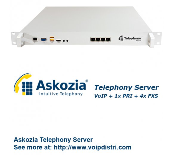 Askozia Telephony Server - 19 Rackmount (VoIP + 1x PRI E1/T1+ 4x FXS), up to 100 users