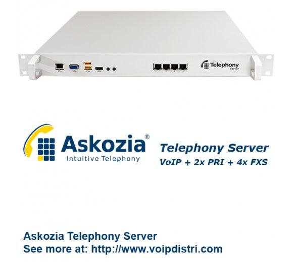 Askozia Telephony Server - 19 Rackmount (VoIP + 2x PRI E1/T1 + 4x FXS), up to 100 users