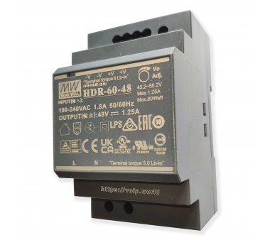 Mean Well HDR-60-48 DIN-Rail Power Supply for Akuvox NS-2 (48V/1.25A)
