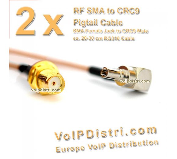 2x HUAWEI Pigtail Cable, Right Angle CRC9 Adapter to SMA Male for LTE MiMo antenna with SMA antenna circuit