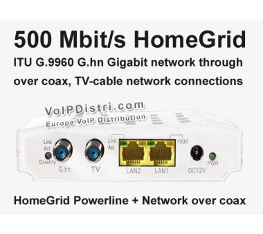 500 Mbit/s G.HN modem HomeGrid ITU G.9960 G.hn through over coax cable, network over TV- or BNC-coax-camera-cable connections (ALL-GHN102-Coax)