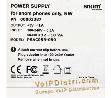 +5V/1A EU power supply for Snom, Yealink, Tiptel IP...