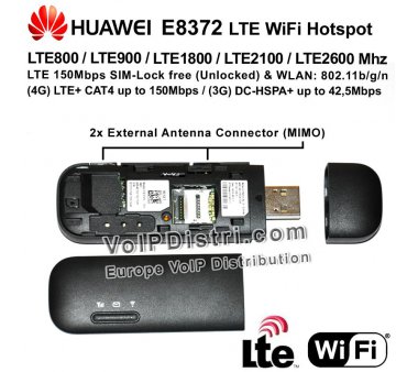 Huawei E8372 (black) 150Mbps LTE WiFi Car Hotspot USB Dongle (4G/LTE CAT4), SIM-Lock free (free for all providers / unlocked)