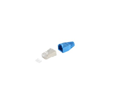 Netzwerkstecker in blau (CAT.6 / CAT.5 / ISDN) mit Einführhilfe für Kabel-Litzen + Kabelknickschutztülle
