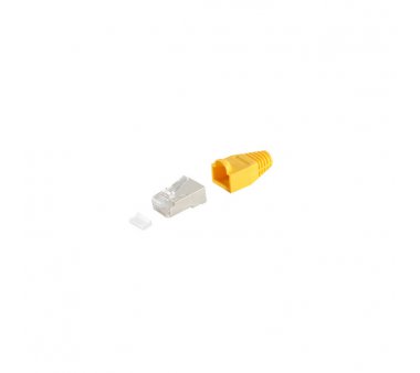 Netzwerkstecker in gelb (CAT.6 / CAT.5 / ISDN) mit Einführhilfe für Kabel-Litzen + Kabelknickschutztülle