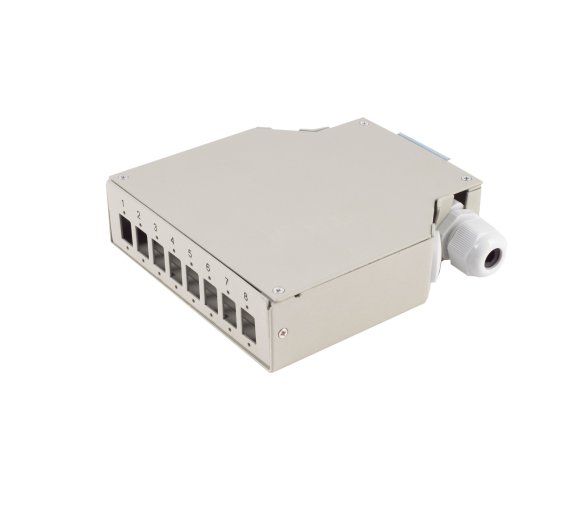 8 Port LWL-Verteiler-Box, Metall, DIN-Rail, grau