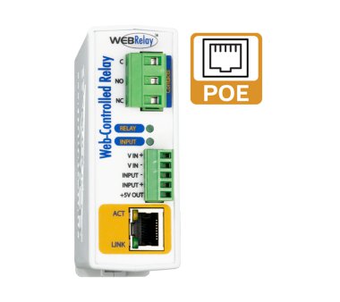 WebRelay PoE with 1 Relay output (12A @ 240VAC, 30VDC)