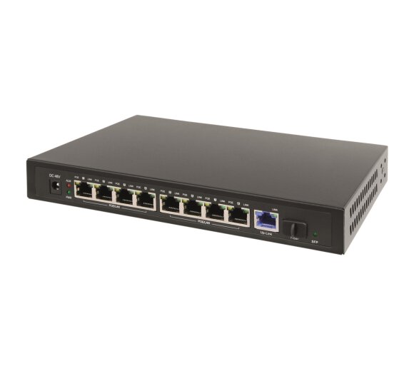 Tiptel SP1009 72W (INT) PoE+ Gigabit Switch + SFP Glasfaser Port (8 Port IEEE 802af/at aktiv PoE)