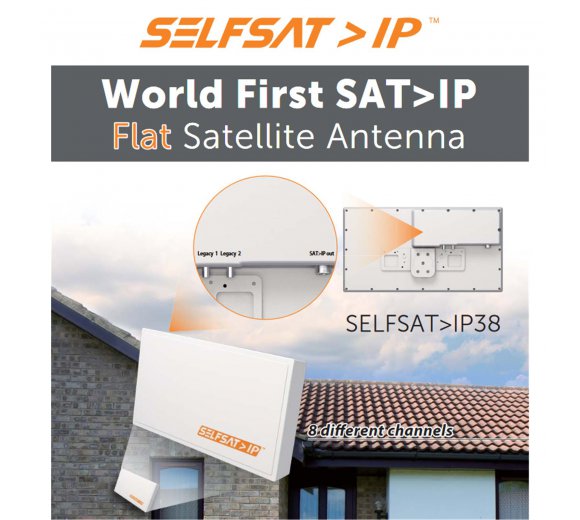 SELFSAT>IP38 SAT>IP Flat Satellite Antenna 2X LEGACY with 8 different channels