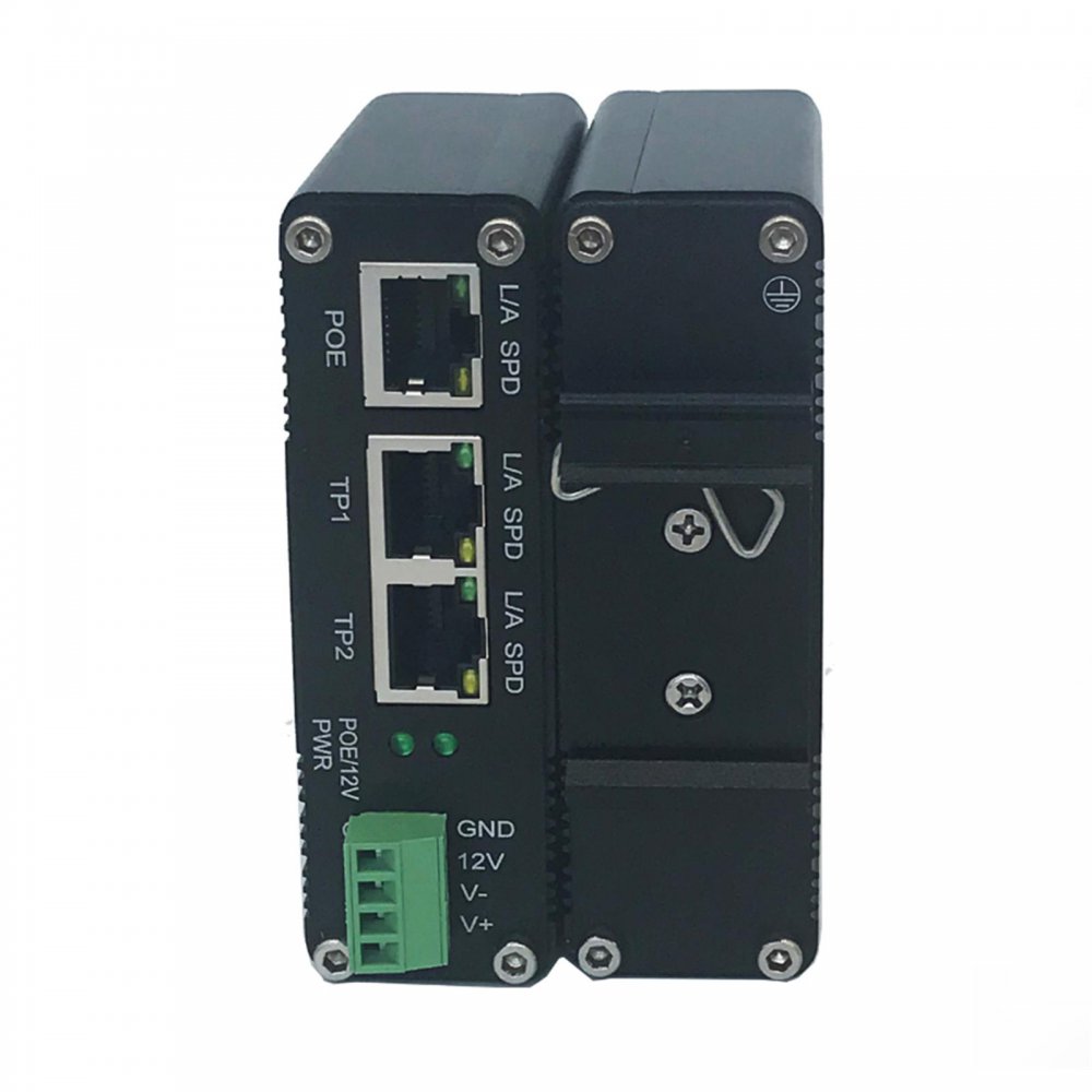 Industrial PoE splitter (IEEE802.3af/at Standard) with 2 port Switch