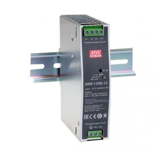 Mean Well DDR-120A-48 DIN rail DC/DC converter (Power Boost Input: 9~