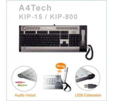 A4Tech KIP-800 IP-Talky Voice over IP Keyboard + Handset (USB Internet Phone), Volume Control, Multimedia- and Internet-Button); German keyboard layout