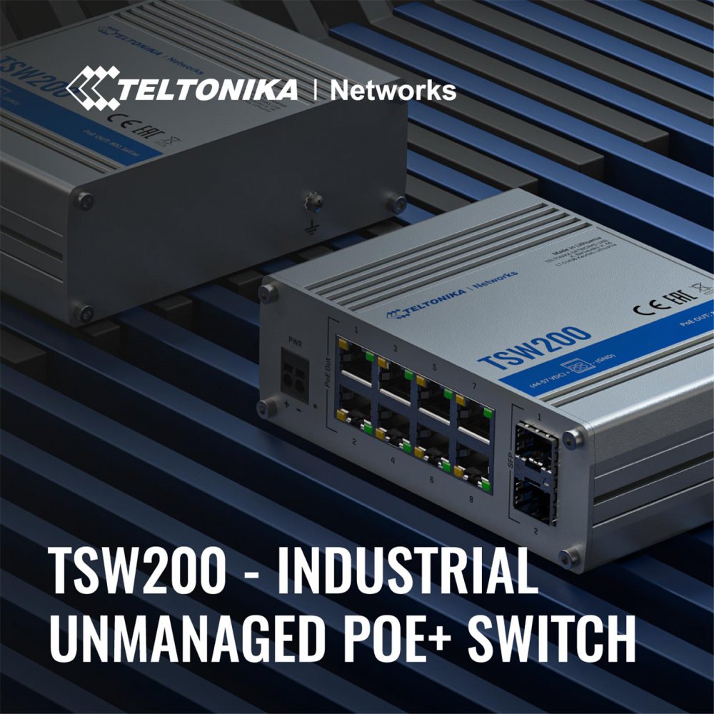 Switch industriel 8 ports Ethernet gigabit et deux ports SFP Fibre optique  TSW210 Teltonika
