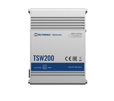 Teltonika TSW200 8 Port PoE+ unmanaged Industrie Gigabit Switch (802.3af/at bis zu 30 Watt je Port)