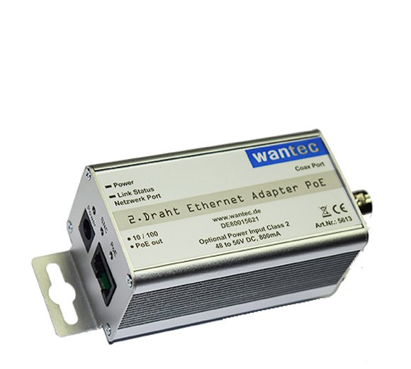 Wantec 2wIP C-Serie 2-Draht Ethernet Adapter PoE; Art.Nr. 5613 (TCP/IP über Koax, Twisted-Pair oder Klingeldraht)