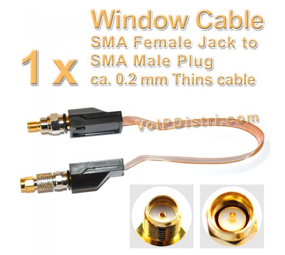 LTE/4G, UMTS, GSM window cable feed-through, copper cable with SMA sockets on plugs