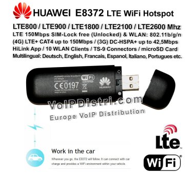 HUAWEI E8372 USB Powered 4G/LTE Dongle, built-in WLAN Router, LTE < 150 Mbps (white)