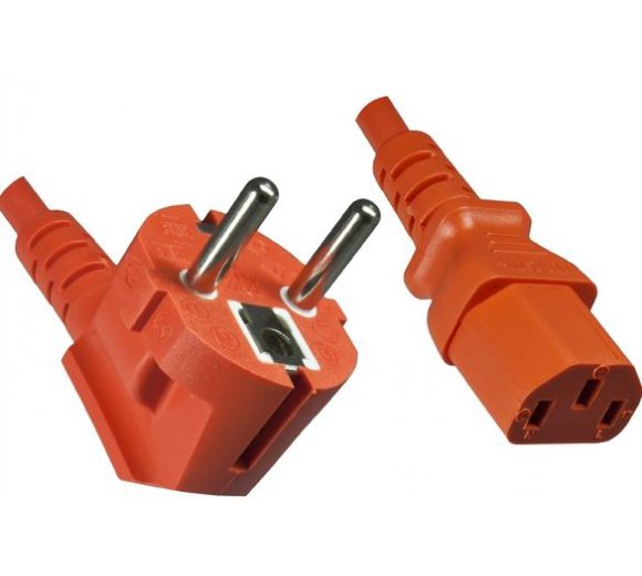 CEE 7/7 Stromkabel, Stecker gewinkelt mit Schutzkontaktstecker E+F in der Farbe orange (1,8m / orange)