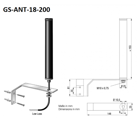 M2M GS-ANT-18-200-5M LTE/GSM antenna for wall mounting 5m cable (LTE 800, LTE 2600, GSM 900, GSM/UMTS 1800 MHz, 2.4 GHz WLAN)