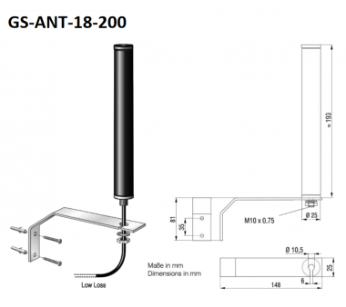 M2M GS-ANT-18-200-5M LTE/GSM antenna for wall mounting 5m cable (LTE 800, LTE 2600, GSM 900, GSM/UMTS 1800 MHz, 2.4 GHz WLAN)
