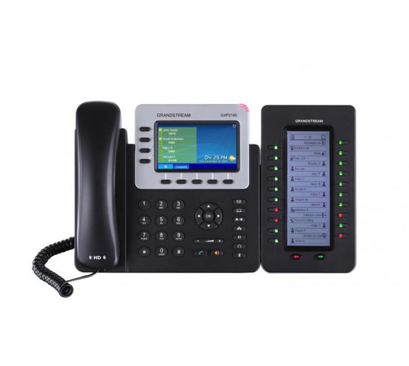 GRANDSTREAM GXP2140 Professionelles HD Voice IP-Telefon, hochauflösendes Farbdisplay mit 2-fach Gigabit LAN, PoE Port, sowie Bluetooth, USB, Rufannahme am Headset EHS (Electronic Hook-Switch) für Plantronics Headsets