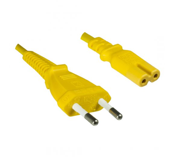 Plug-double slot jack to Europlug flat (Length 1.80m), yellow