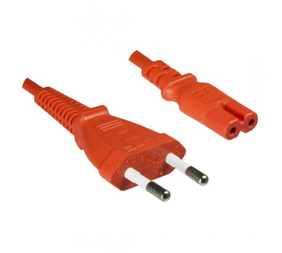 Plug-double slot jack to Europlug flat (Length 1.80m), orange