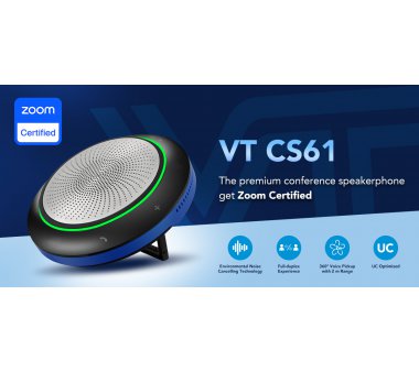 VT CS61 Konferenzlautsprecher für Zoom zertifiziert, Skype, VoIP-Kommunikation am PC (Bluetooth 5.0, USB-A/C Anschluß)