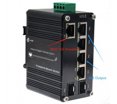 Industrieller PoE-betriebener 5-Port Gigabit + 2-Port SFP...