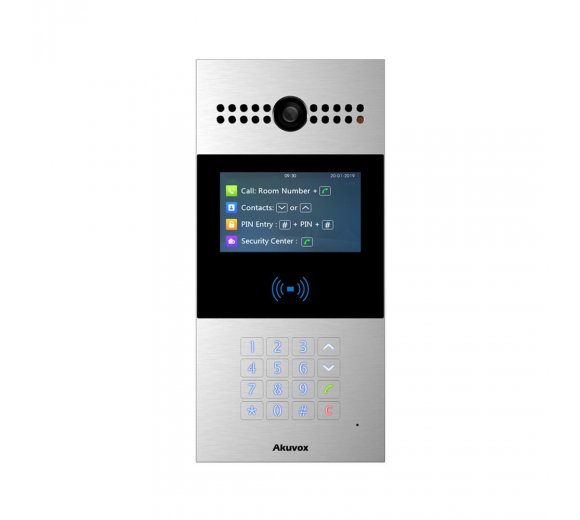 Akuvox R28A IP Video Intercom  (2MP camera, H.265 & H.264 decoding, 4.3 inch color display, RFID card reader, keypad), On-Wall Mounting