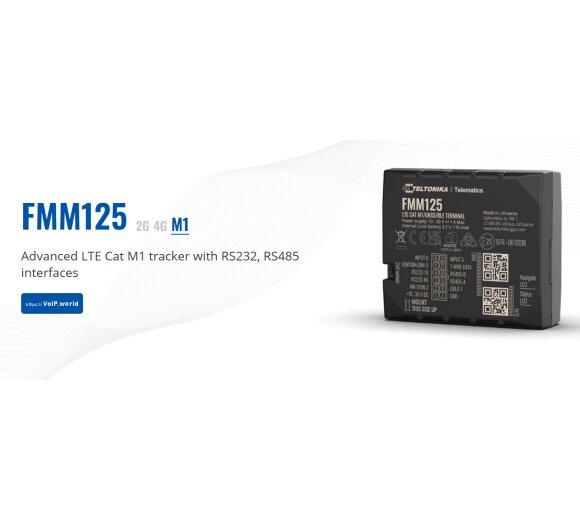 Teltonika FMM125 Advanced CAT M1/GSM/GNSS/BLE terminal with internal antennas, RS485, RS232 interfaces and backup battery