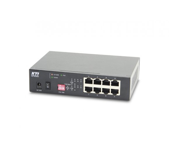 KTI KGS-0800-4HP 8-Port PoE Gigabit Switch thereof 4 Port PoE (IEEE 802.3at / 30W) with DIP switch Configuration for PoE Increase reach to max. 180m at 10MBit