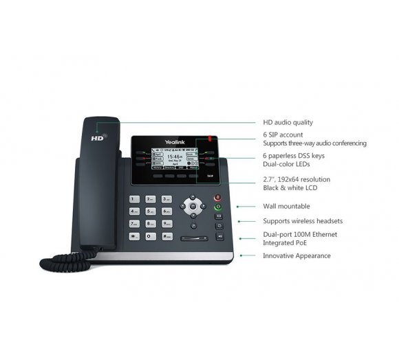 Yealink SIP-T41P Ultra-elegant IP Phone, PoE, 6 SIP accounts *B-Goods, repackaged
