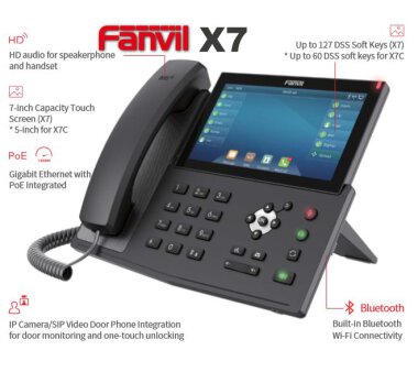 Fanvil X7 IP-Telefon mit 7 Zoll kapazitiver Touchscreen und Video Türtelefone [H.264 Codec] wiedergabe