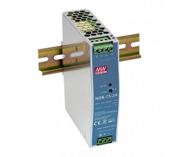 MEAN WELL NDR-75-48 DIN rail power supply for DIN-rail PoE Injector